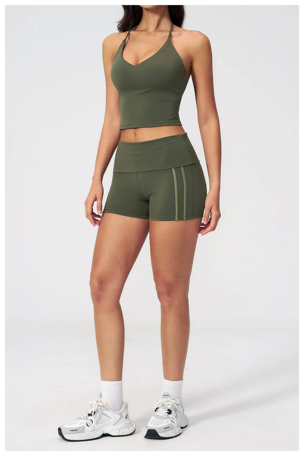 Color Blocked Yoga Suit 2 Pieces Women Slim Sports Tank Top High Waist Leggings Shorts Outfit Tight Outdoor Running Fitness Suit