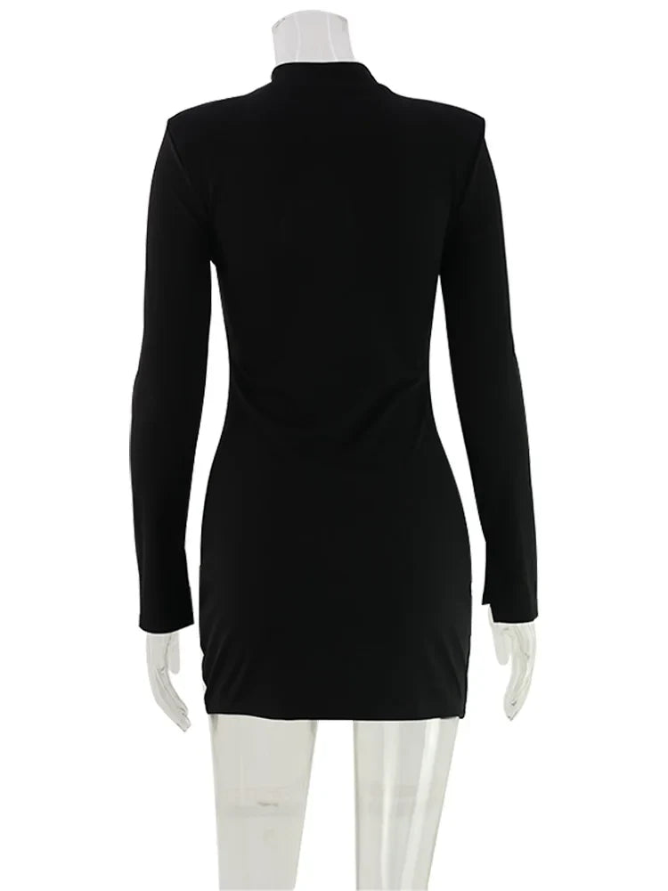 Ahagaga Fashion Women's Mini Dress Solid Hollow Out Regular Long Sleeves Sheath Bodycon Sexy Club Basic Casual Streetwear Female