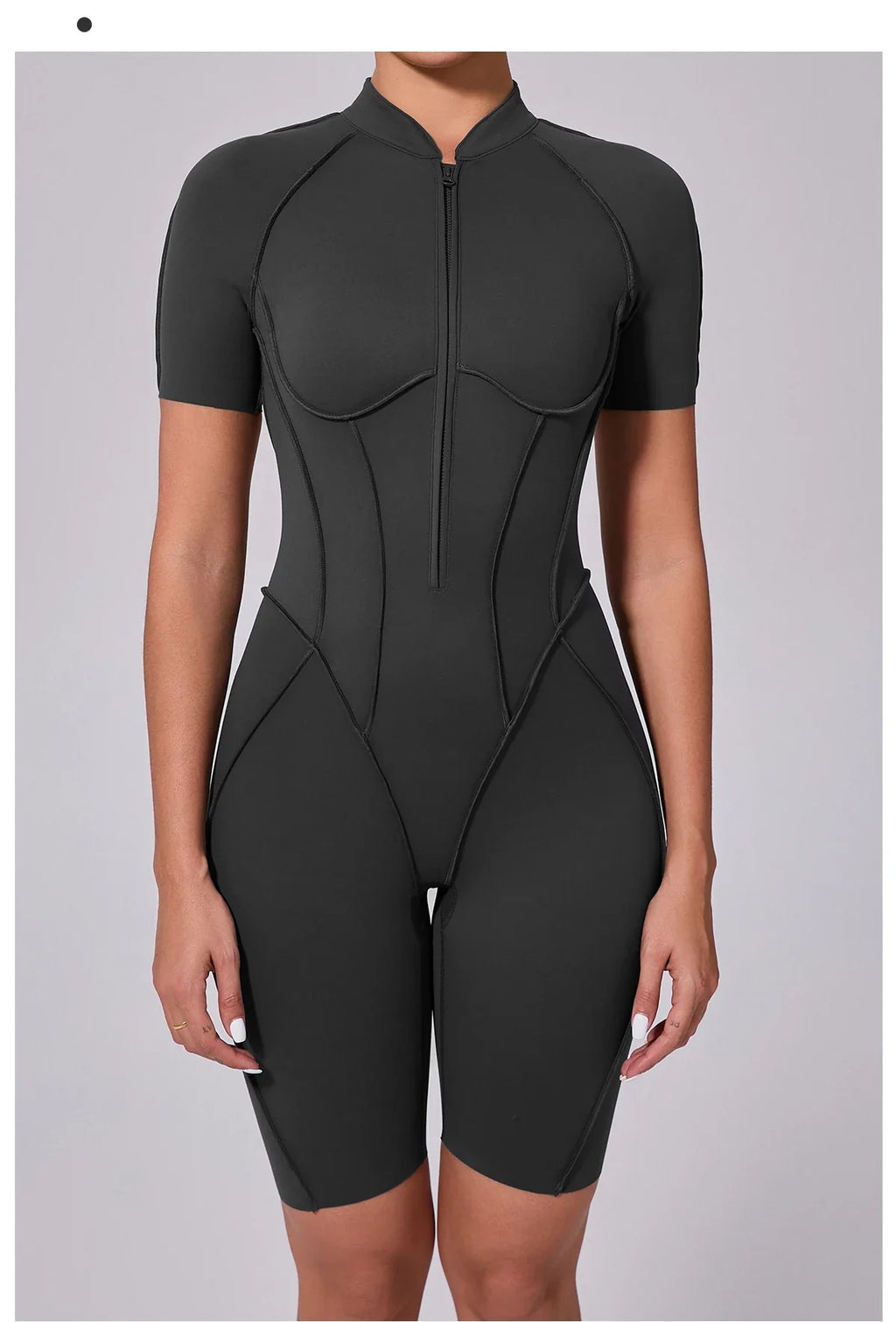 Summer Zipper Workout Jumpsuit Sports Overalls Women Running Fitness Short Sleeve Yoga Bodysuit