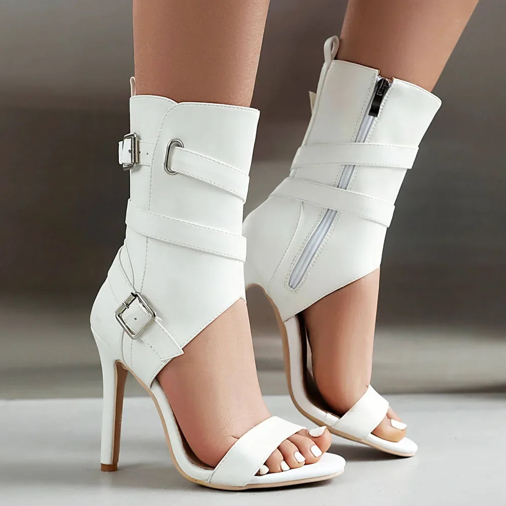 Plus Size 48 Sexy Red Thin High Heels Party Sandals Women Black Dancing Shoes Stilettos Summer White Ankle Booties