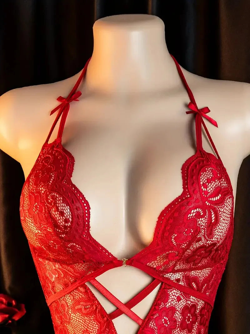 Sexy Crotchless Lingerie For Hot Adult Women White Front Buckle Bra Neck Erotic Babydoll Costume Open Night Dress Porn Underwear