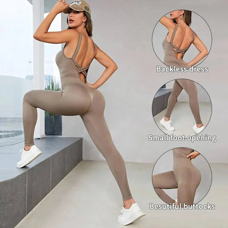 Solid Sleeveless Backless Low Neck High Waist Bodycon Jumpsuits For Women Casual Rompers Activity Jogger Suits Backless Bodysuit