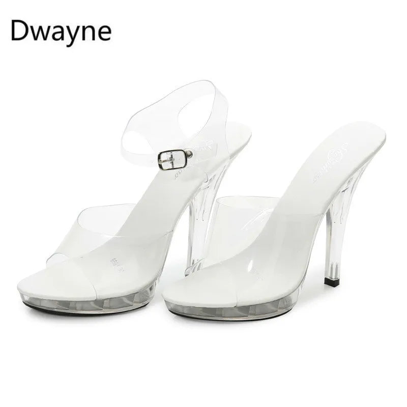 12 CM Height  Crystal Slippers Female Summer Waterproof Platform Non-slip Thick Sole Transparent PVC Sandals Womens Pumps 2019