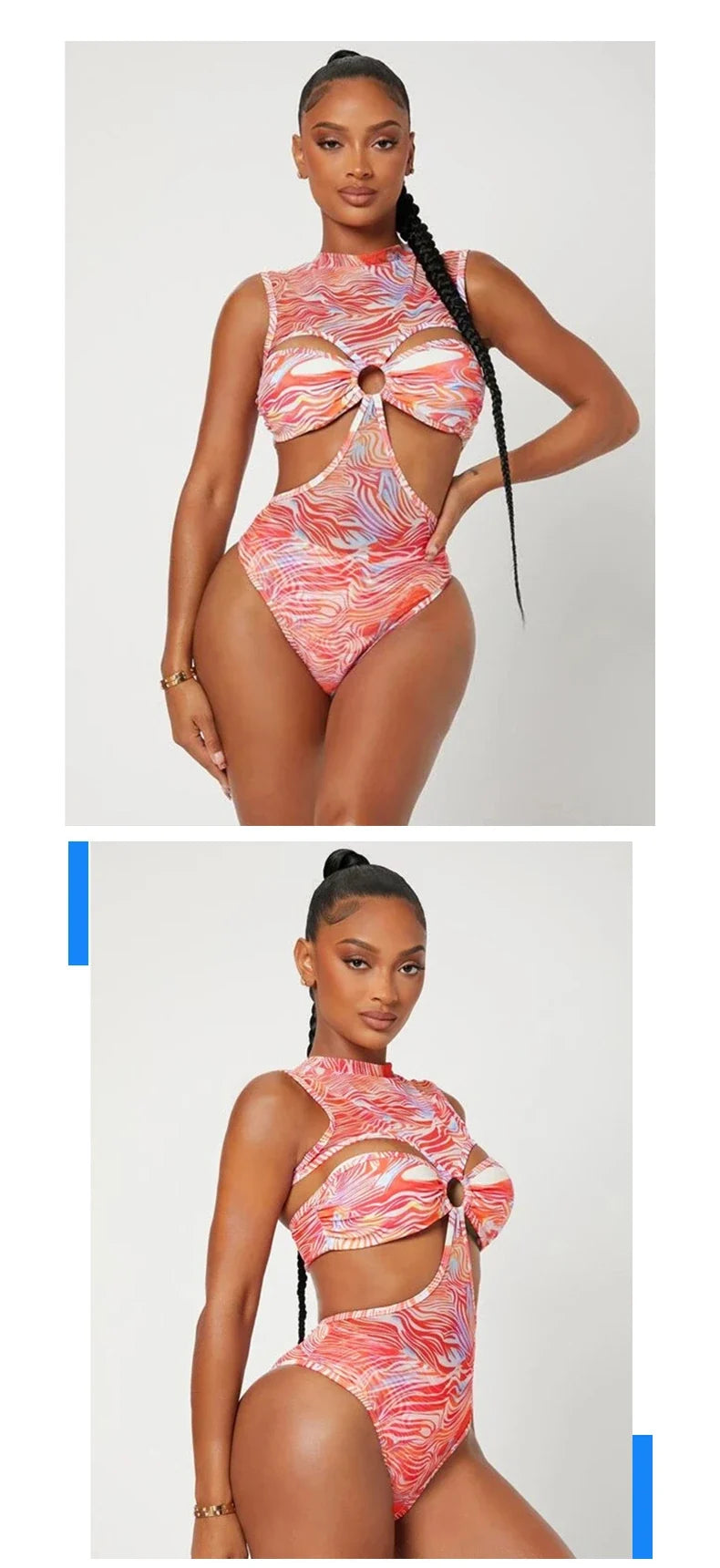 2026 New Sexy One Piece Swimsuit Swimwear Women Gradient Print Hollow High Waist Highly Elastic One-piece Bathing Suit Beachwear