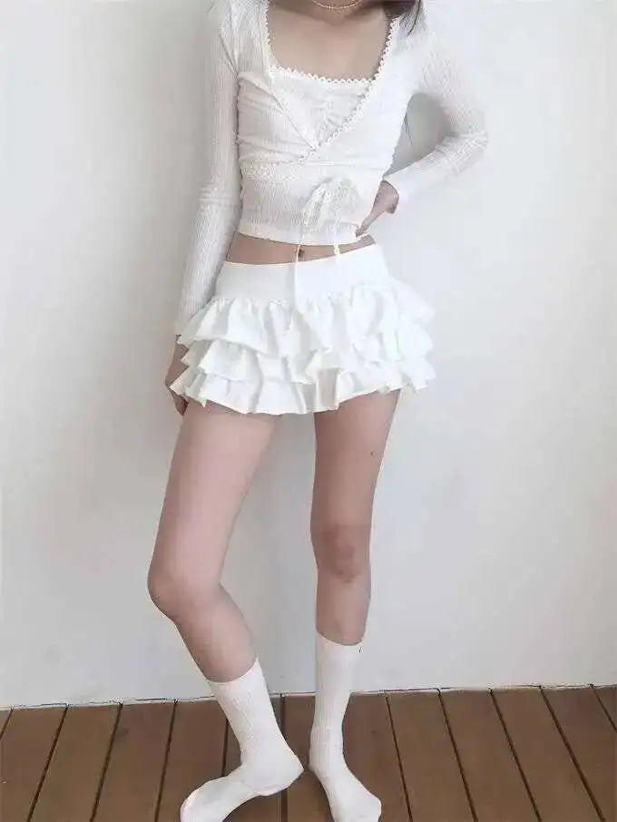 Sweet And Spicy Ballet F-length Skirt With Elastic Waist And Lace Hem Flared Cake-aped Ort Skirt For Young Women 8PO5