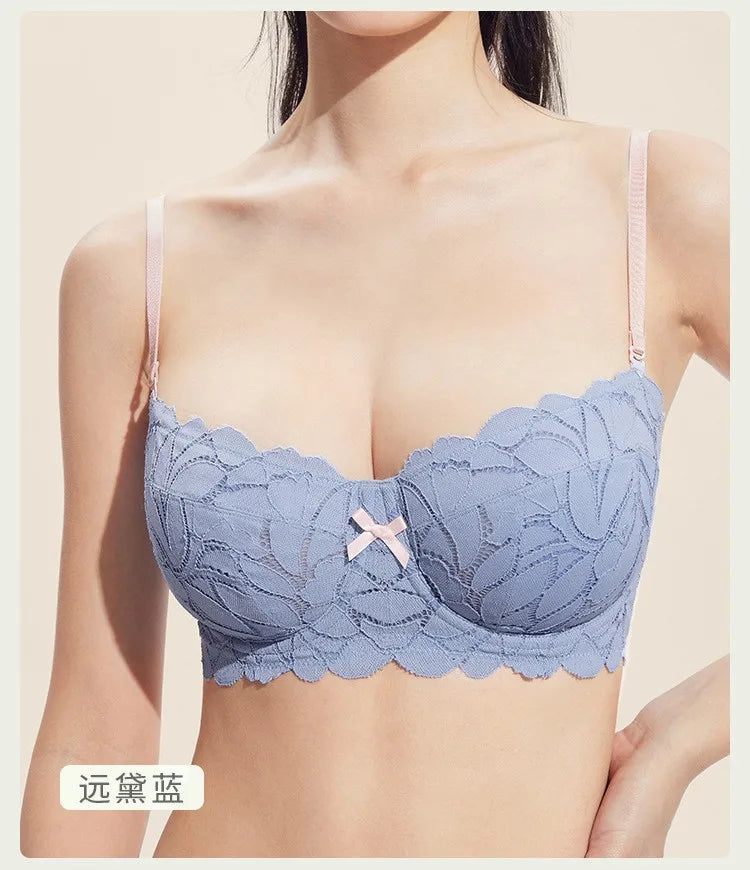 Full Bust French Lace Bralette Wireless Support for Women Plus Size Full Coverage T-Shirt Bra Anti Sagging Comfort MOYISU Sexy