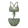Women 2 Piece Bikini Set Fashion Solid Color Sleeveless Tie up Front Bra and Low Waist Briefs Summer Holiday Bathing Suit
