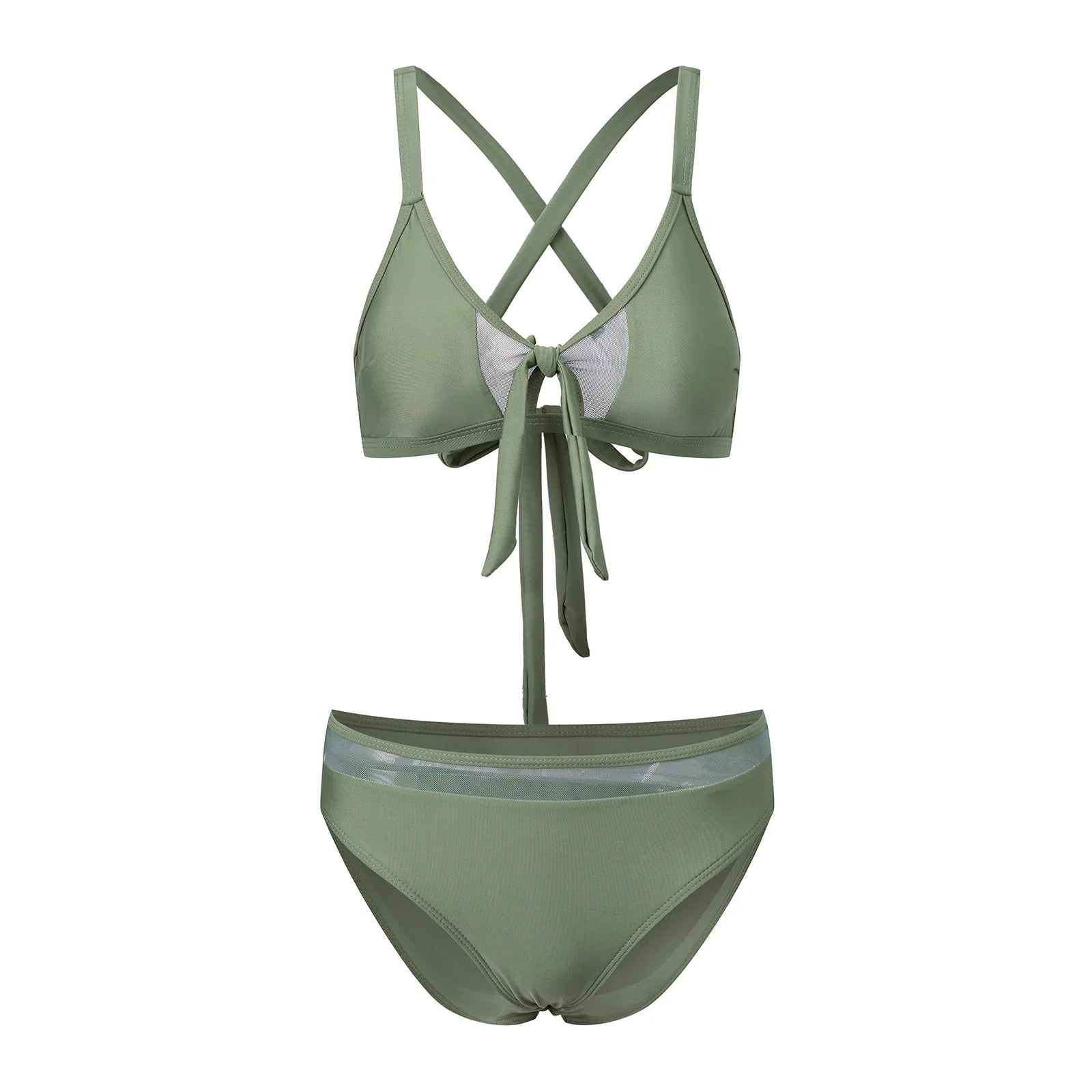 Women 2 Piece Bikini Set Fashion Solid Color Sleeveless Tie up Front Bra and Low Waist Briefs Summer Holiday Bathing Suit