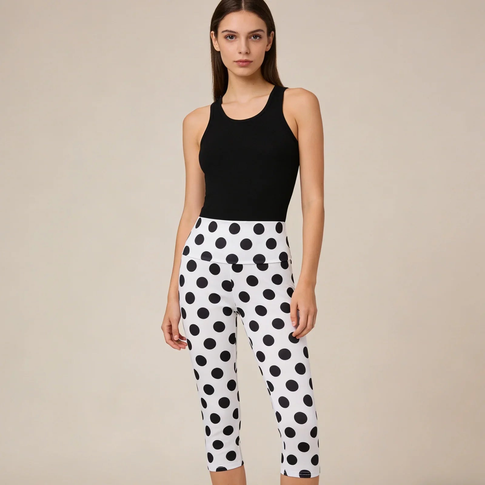 Women's Summer Low Waisted Capri Pants Slim Fit Dot Print Cropped Leggings for Casual Occasions Work