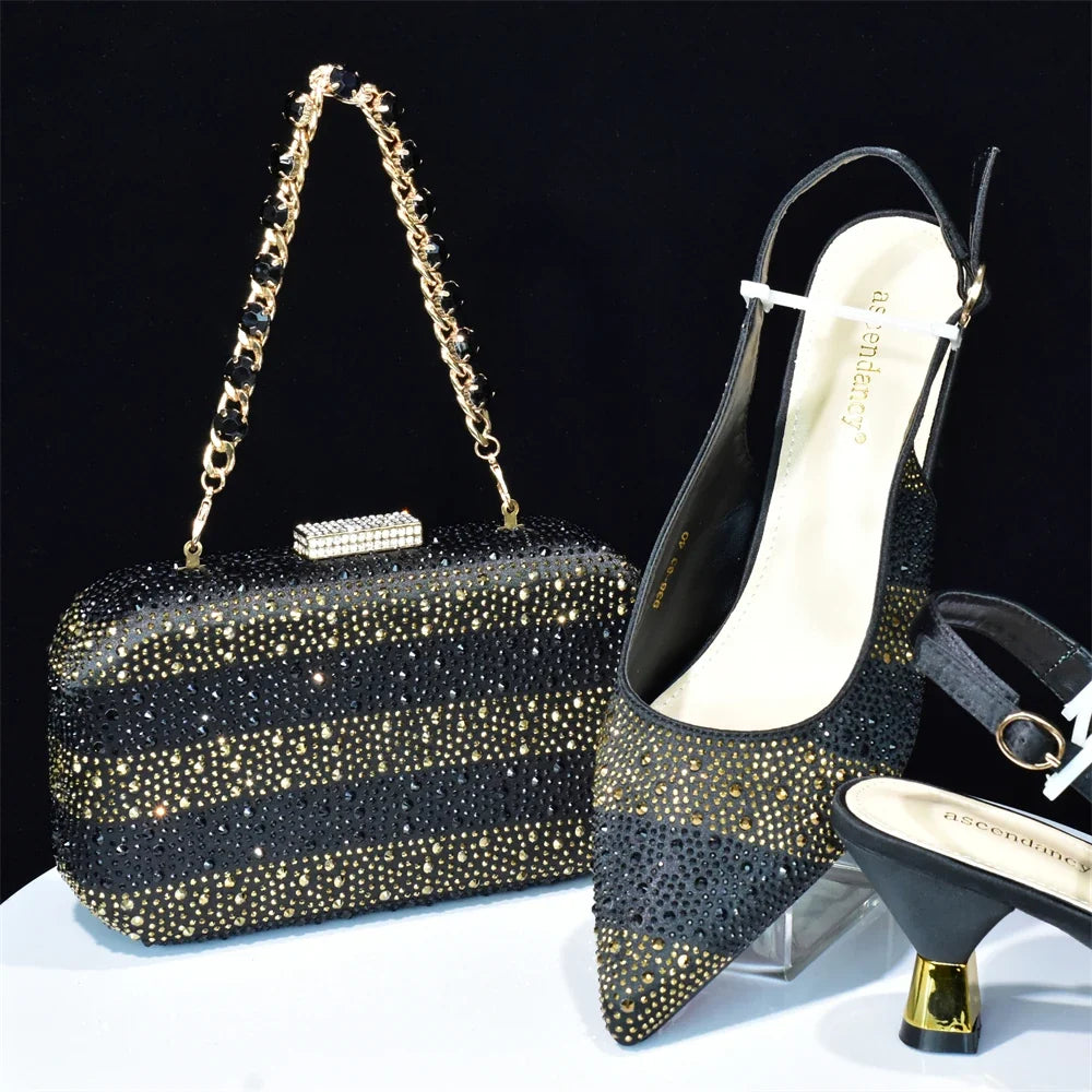 Doershow African fashion Italian Shoes And Bag Sets For Evening Party With Stones SILVER Italian Handbags Match Bags! Hb1-2