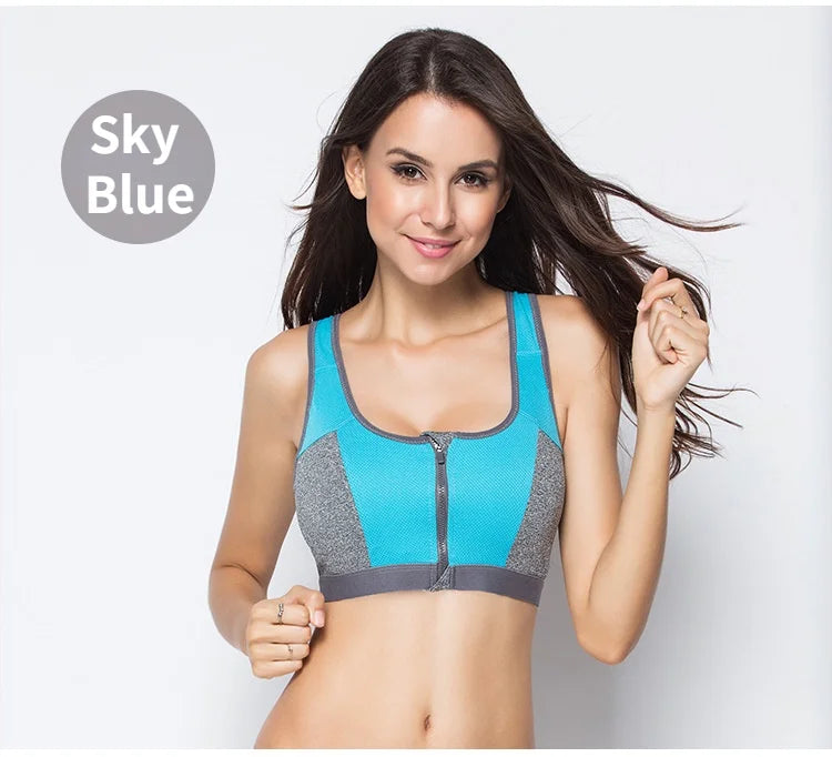 Sports Bra Women Front Zipper Double Inner Cup Push Up Patchwork Tops Female Yoga Fitness Shockproof Vest Sport Bras for Women