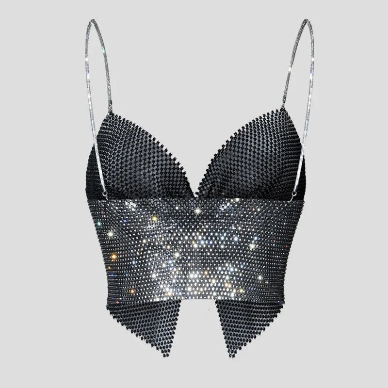 Toucheart Sexy Bow Knot Rhinestones Perspective Suspender Bra For Women Sexy Hottie Fishing Slit Lining Sleeveless Backless Bra