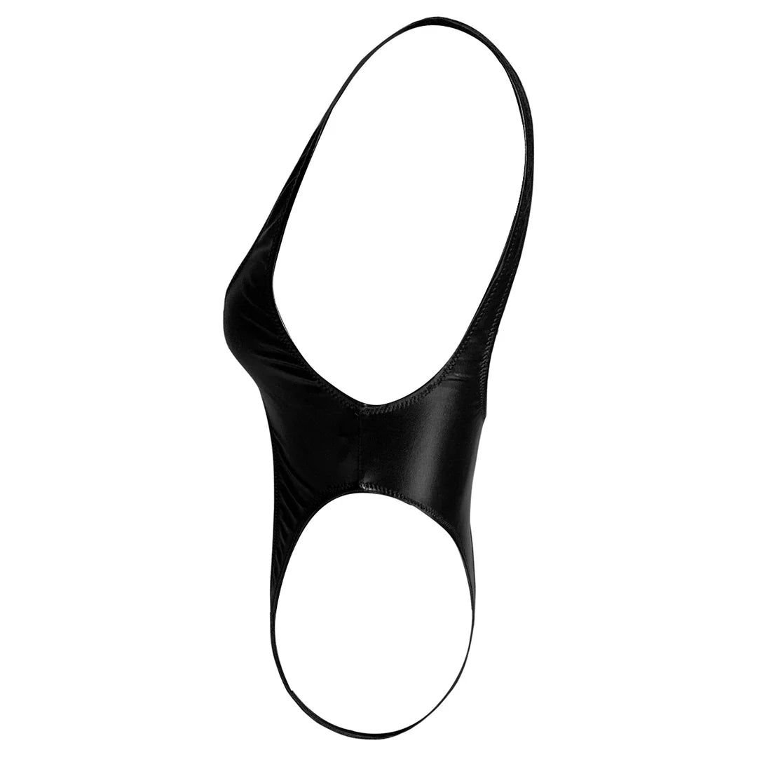 S - XL Shiny PU Faux Leather Sexy Cut Out Thong Women Swimwear One Piece Swimsuit Female Bather Bathing Suit Swim Monokini V1985