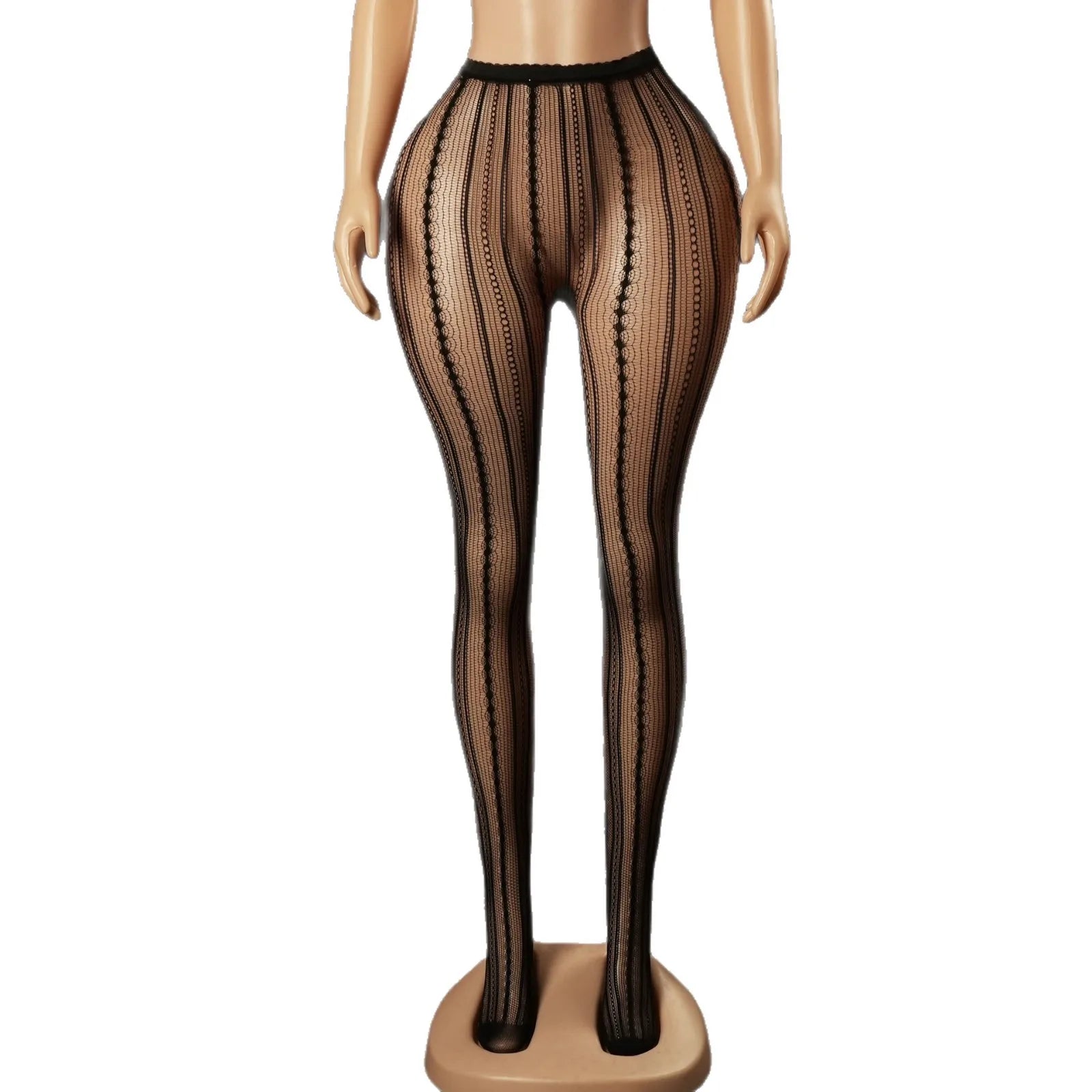 Knitted Seamless Fishnet Pantyhose Jacquard Lace Sexy Vertical Stripe Fishnet Stockings Transparent Pure Desire Elegant W0NL