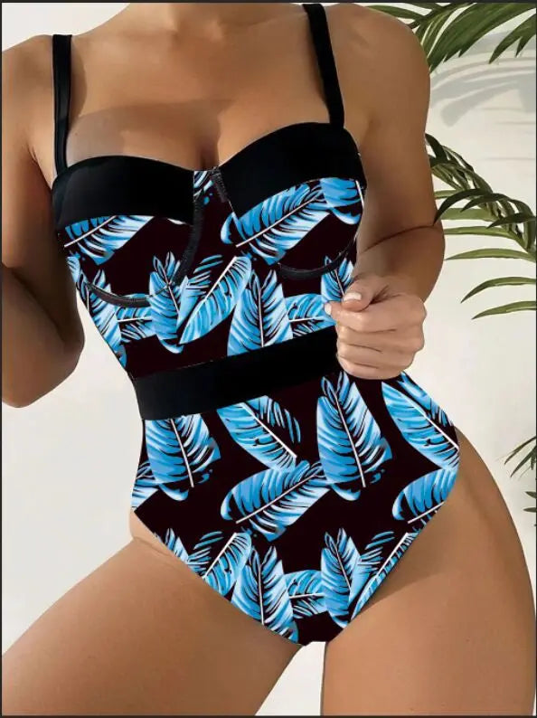 Push Up One Piece Swimsuit 2026 Sexy Strappy Swimwear Women Tropical Printed Bathing Swimming Swim Suit Female Summer Beachwear