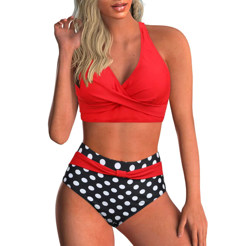 Vintage Hot Pink Gradient Tankini Set 2026 Women Bikini Cross Push Up High Waist Swimsuit Beach Bathing Suit Two Piece Swimwear