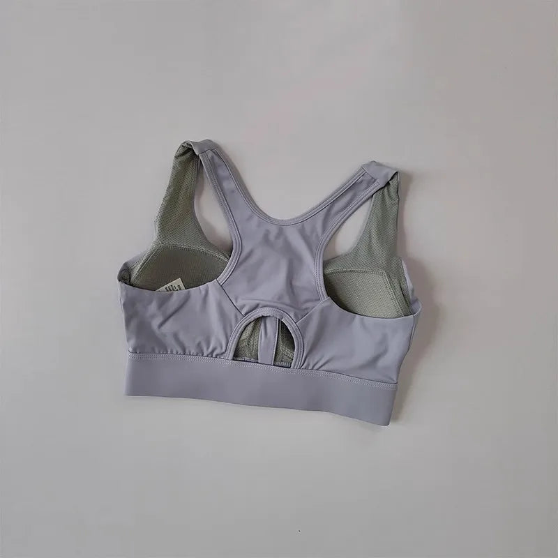 Large Size Women's Sports Fitness Bra Shock-Absorbing Gathered Front Zipper Design No Buckle Needed for Comfortable Fit