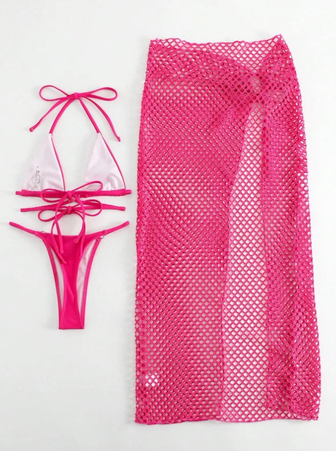 3 Pieces Triangle String Thong Bikinis 2026 Swimwear Female Sexy Brazilian Swimsuit Women Bathers Bathing Swimming Swim Suit