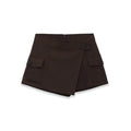 Women's Workwear Skirt-pants Dark Brown Wrap Design Cargo Skort With Pockets For Women High Waist Summer Shorts Elegant 56S3