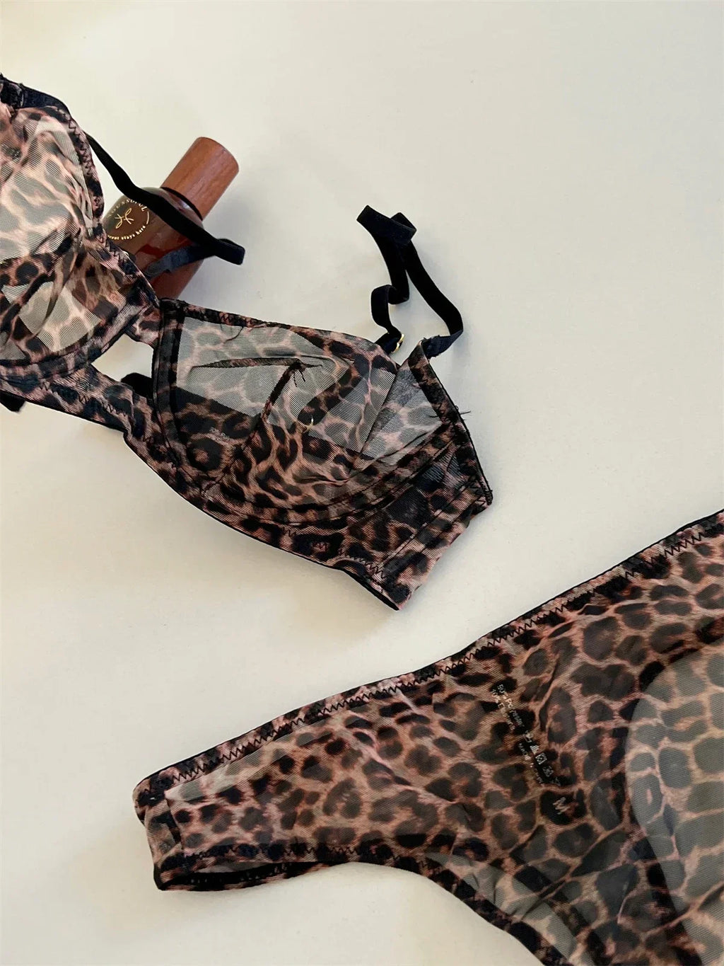 Leopard Printed Underwire Bra and Panty Set Women Sexy Lingerie Transparent Push Up Outfit Lace Underwear
