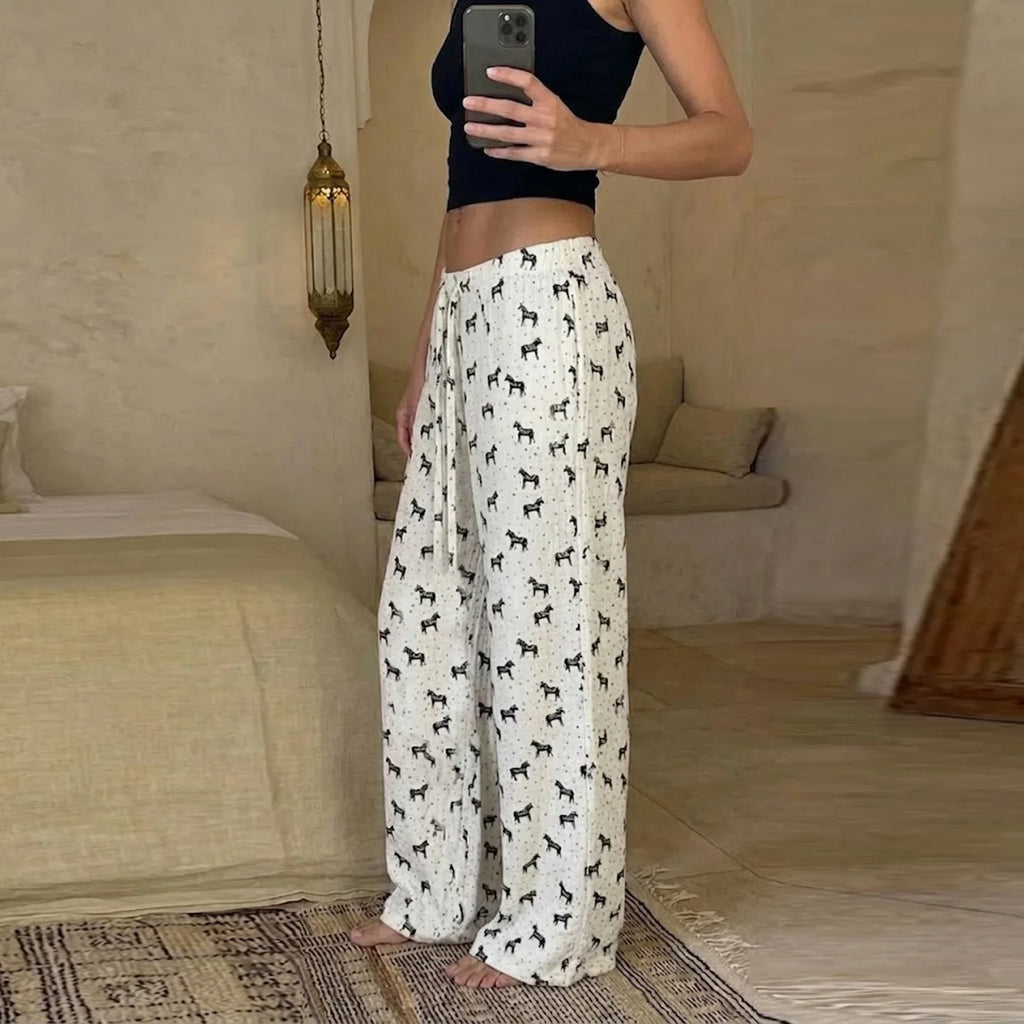 Women's lazy style home casual pants low-waisted straight loose knitted trousers