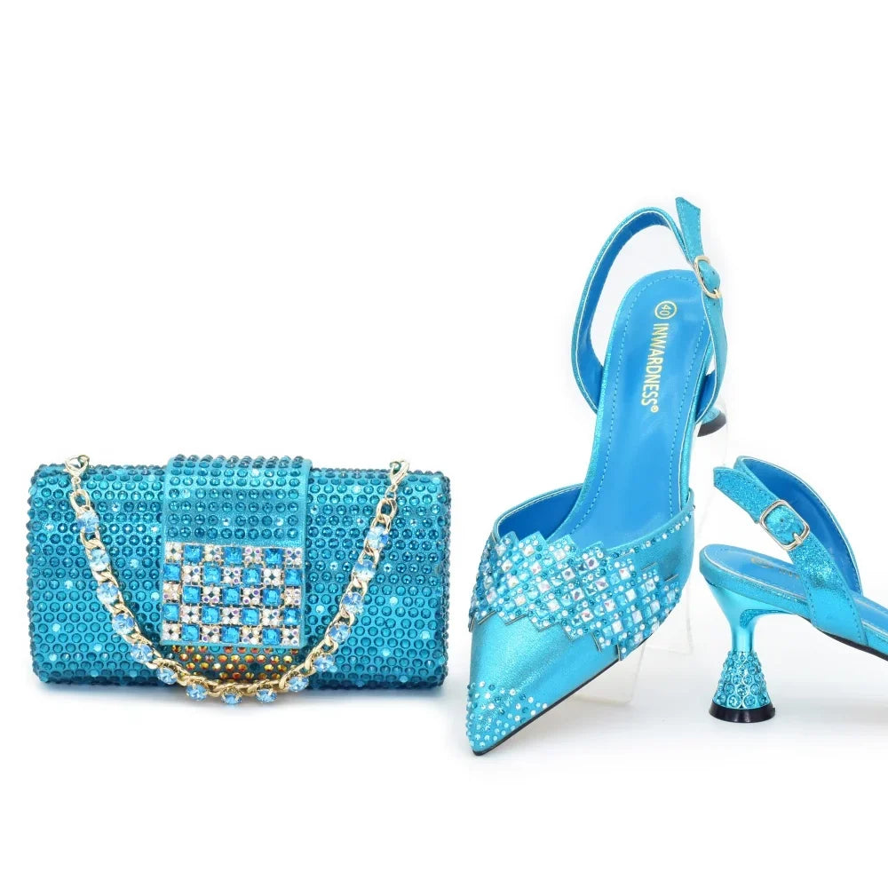 Doershow beautiful Italian Shoes And Bag Sets For Evening Party With Stones Italian Leather Handbags Match Bags! 11-1