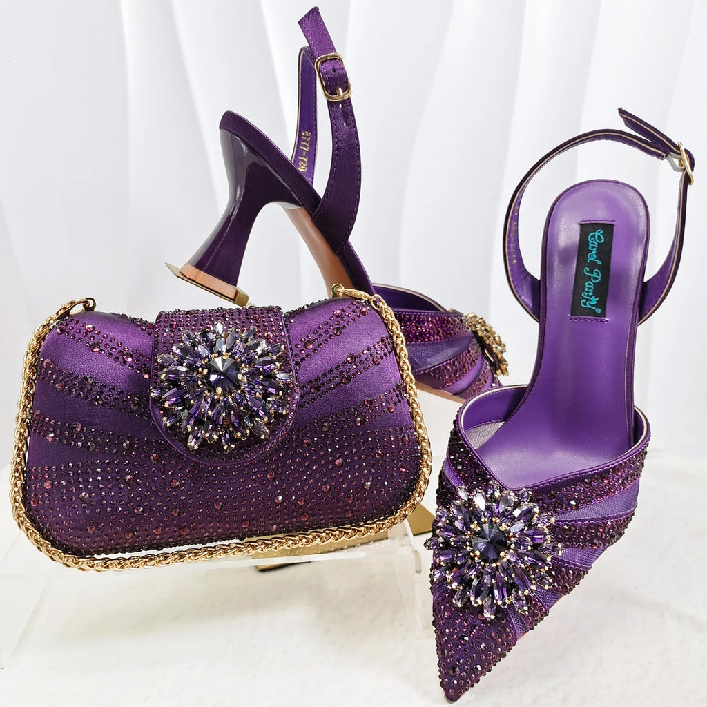 Doershow beautiful Italian Shoes And Bag Sets For Evening Party With Stones Italian Leather Handbags Match Bags!  HC1-1