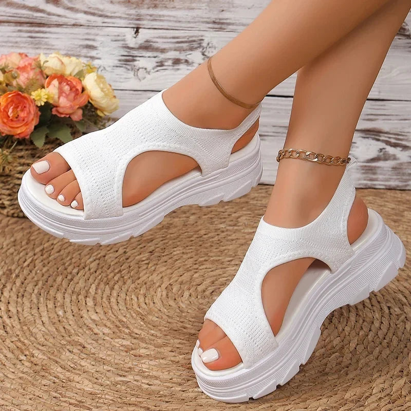 Summer Hollow Out Platform Sandals Women Fashion Open Toe Arch Support Sandal Woman Thick Bottom High Heel Sports Sandals Female