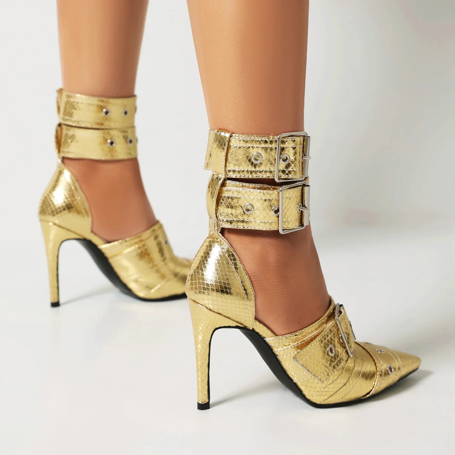 2026 Spring Fashion New Sexy Nightclub Party Pointed Toe Metal Buckle Decorated High Heel Shoes Women's Shoes Size 34-48