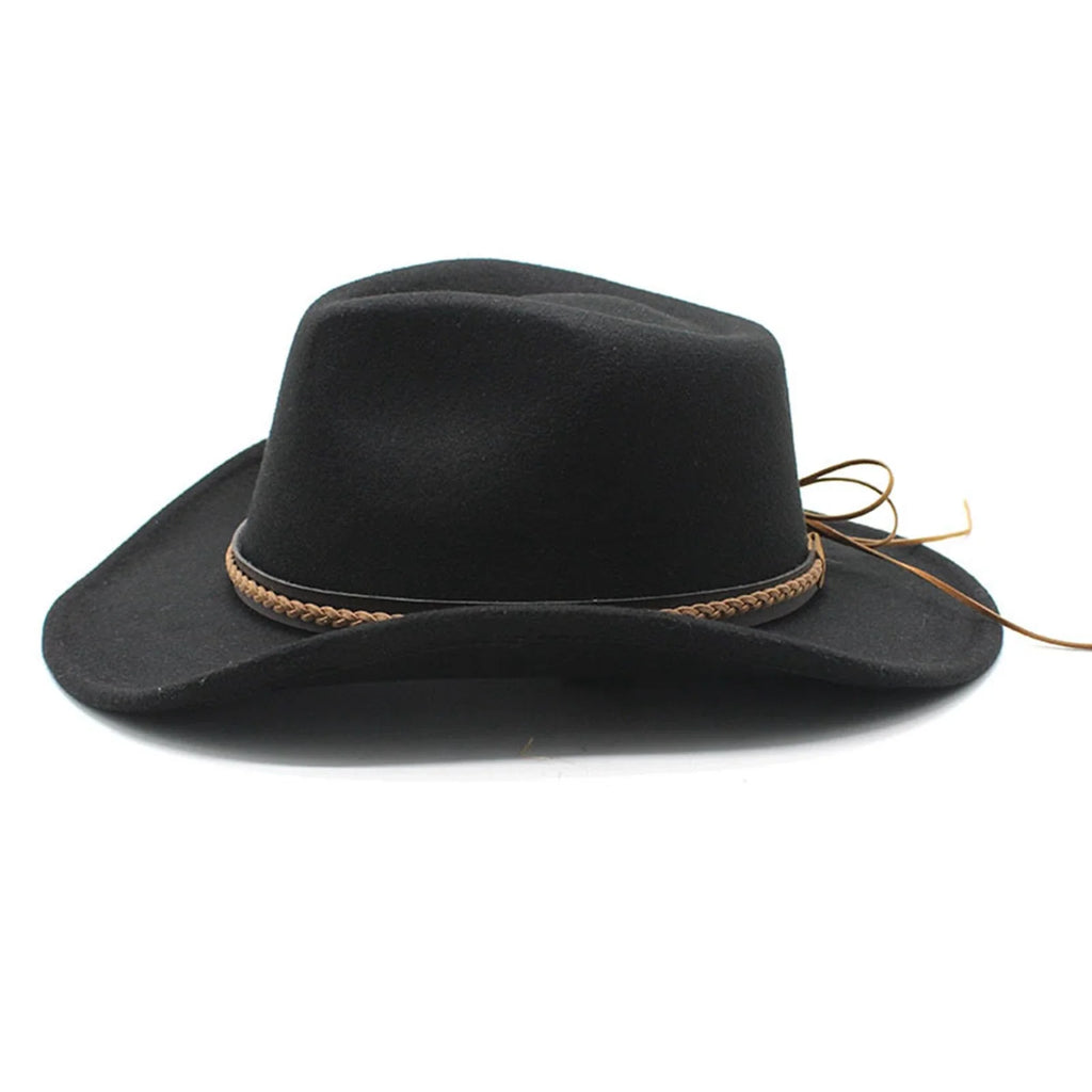 Women Men Retro Felt Jazz Hats Classic Cowboy Hats Wide Brim Cowgirl Sun Hats with Decorative Band