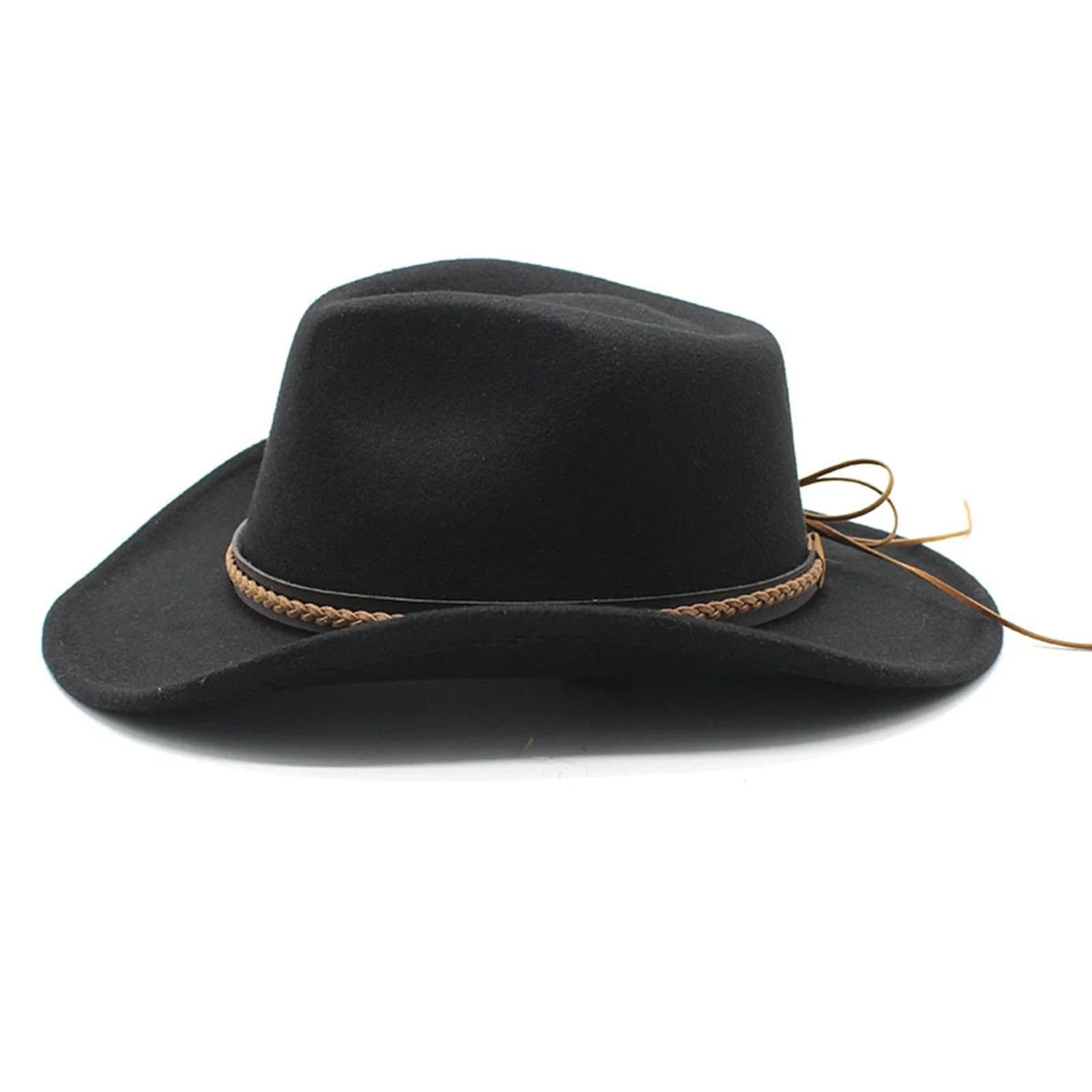 Women Men Retro Felt Jazz Hats Classic Cowboy Hats Wide Brim Cowgirl Sun Hats with Decorative Band