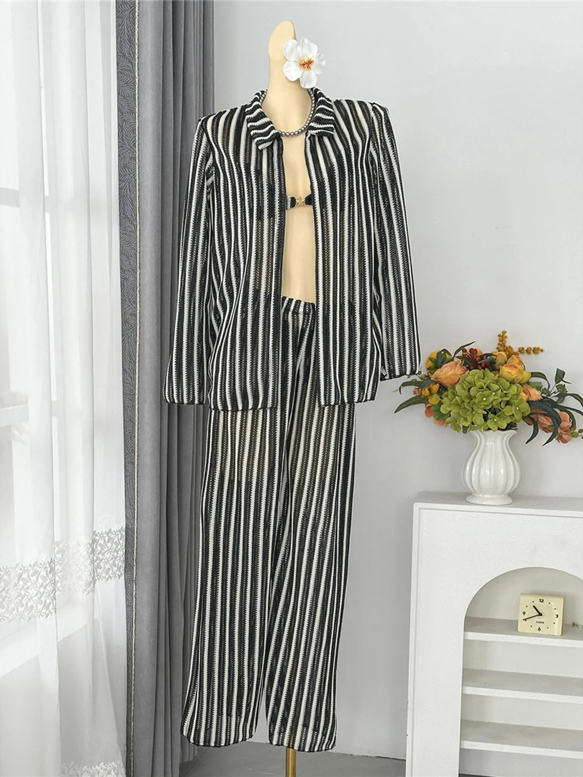 4PCS Striped With Long Sleeve Pants Bikini Female Swimsuit Women Swimwear Bather Bathing Suit Swim Four-pieces Bikini set K8072