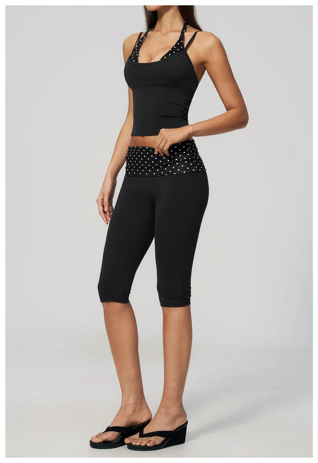 New Fake Two-piece Yoga Sets Women Striped Shock-absorbing Slim Sports Tank Top Fitness Suit Gym High Waist Mid Pants Tracksuit
