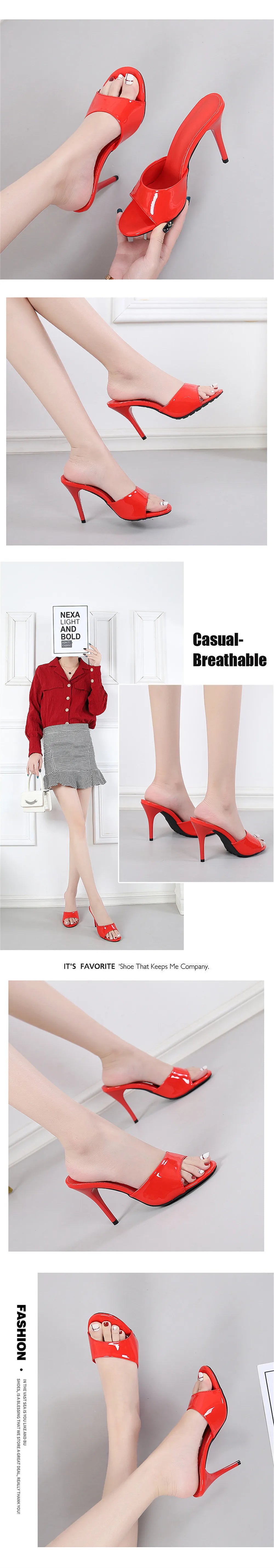 2025 Brand Design Red High Heels Outdoor Slipper Slides Sandals Women Elegant Black Open Toe Summer Nude Mules Shoes Big Size 43