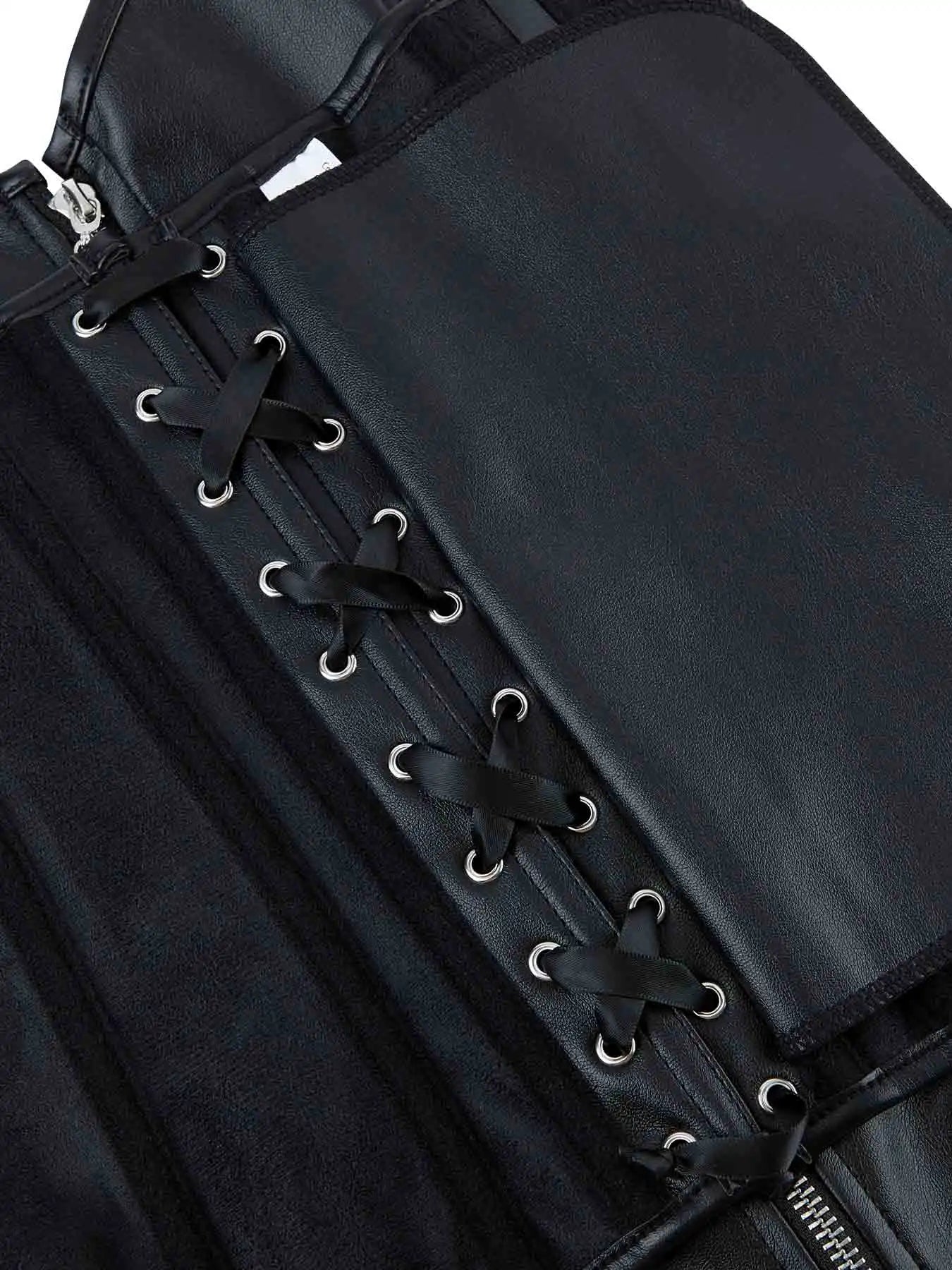 Zipper bone dress sexy chest support abdomen corset European and American court body shaping PU smooth tight bodice