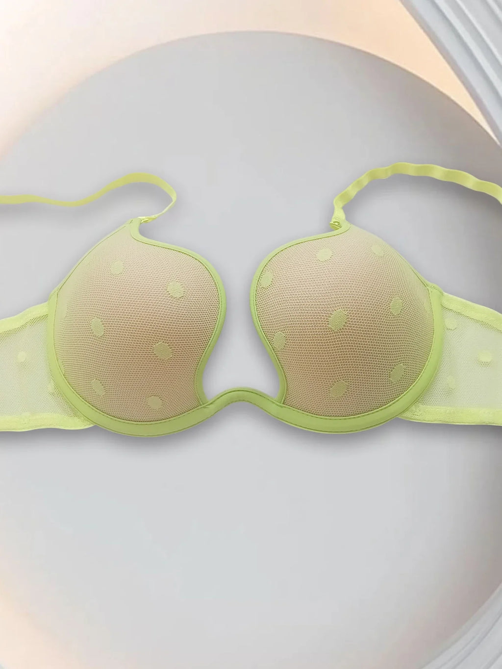 Polka Dot Mesh Sexy Push-Up Bra, Popular in Europe and America, Thin on Top and Thick on Bottom, Deep V Seductive Bra