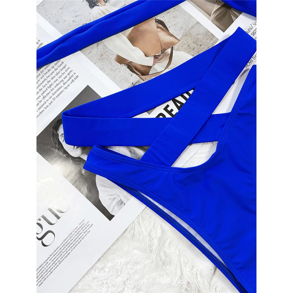 Sexy Wrap Around High Waist Bikini Female Swimsuit Women Swimwear Two-pieces Bikini Set Bandage Bather Bathing Suit Swim V3115