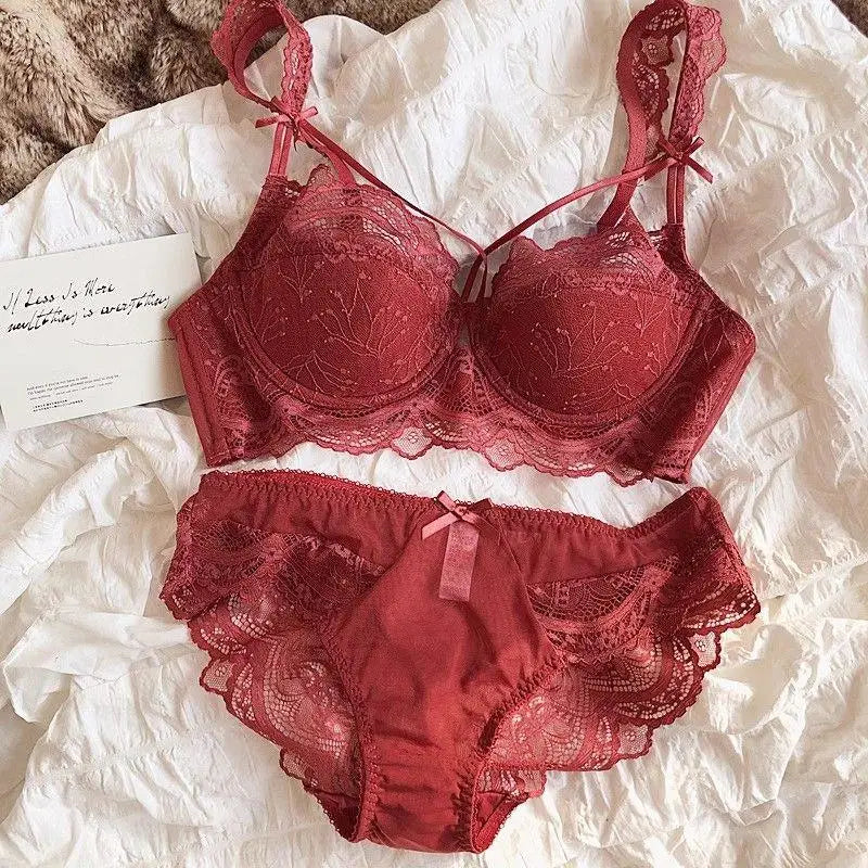 MOYISU French Pure Lace Bralette Petite Bra Set, AABB Cup with Removable Straps & Thin Push Up Pads, Soft Underwire Sexy Women's