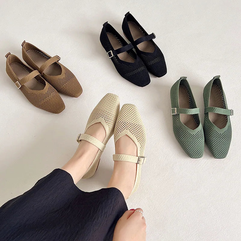 Women Leisure Flats Breathable Mesh Spring Summer Flat Shoes For Female Daily Walking Shoes Square Toe Ladies Fashion Footwear