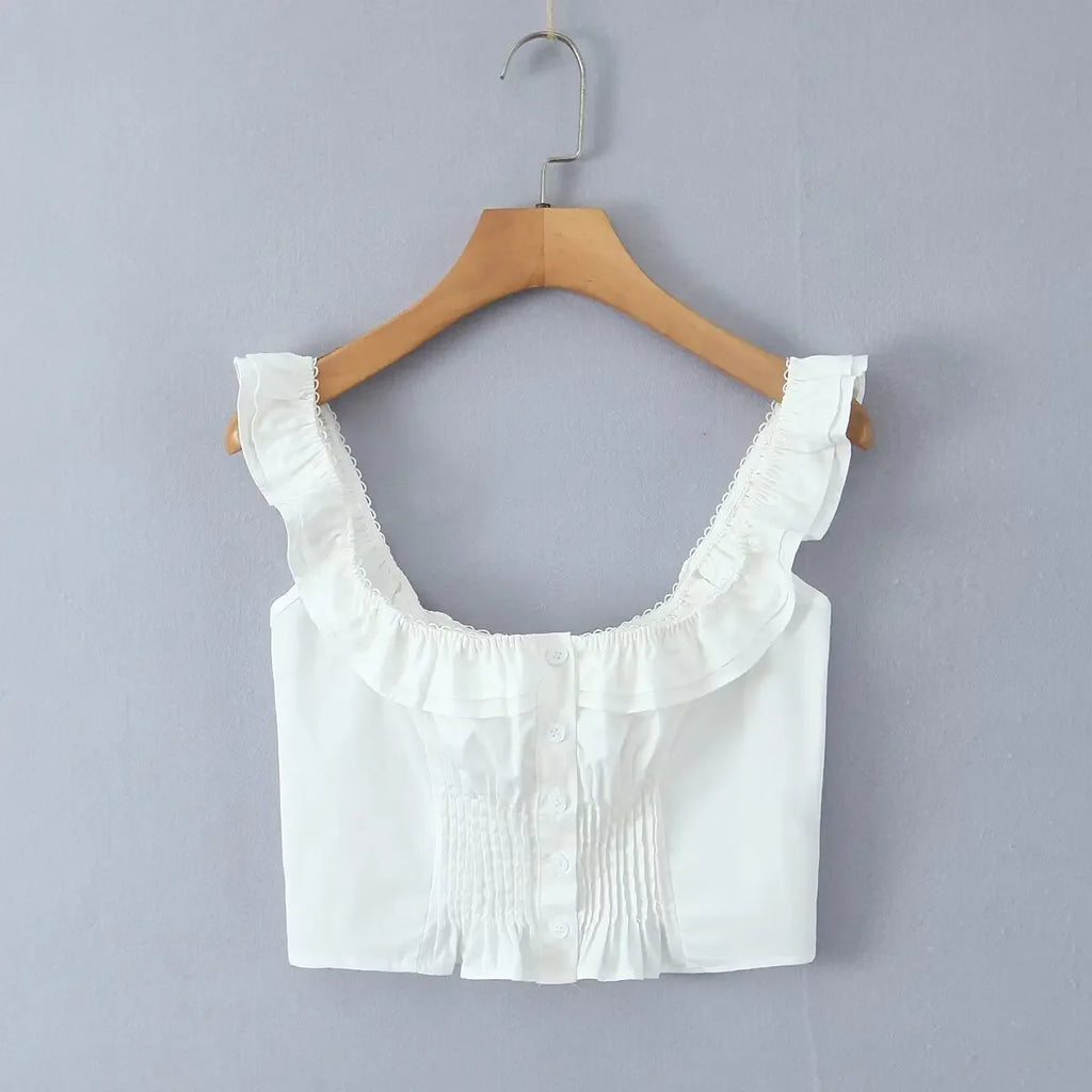 Summer Women White Cotton Dress Set 2025 Top+skirt 2 Pcs Outfit Ruffles Button Slim Top A-line Maxi Skirt Beach Casual Dress