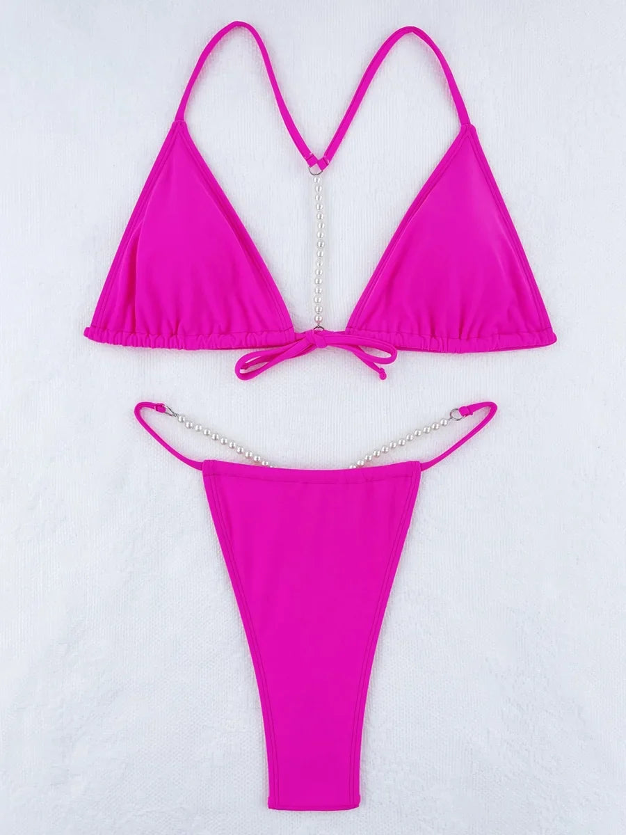 Sexy Pearl Bikinis Extreme Mini Micro String Bikini Female Swimsuit Women Thong Swimwear Two-pieces Bikini Set Bathing Suit Swim