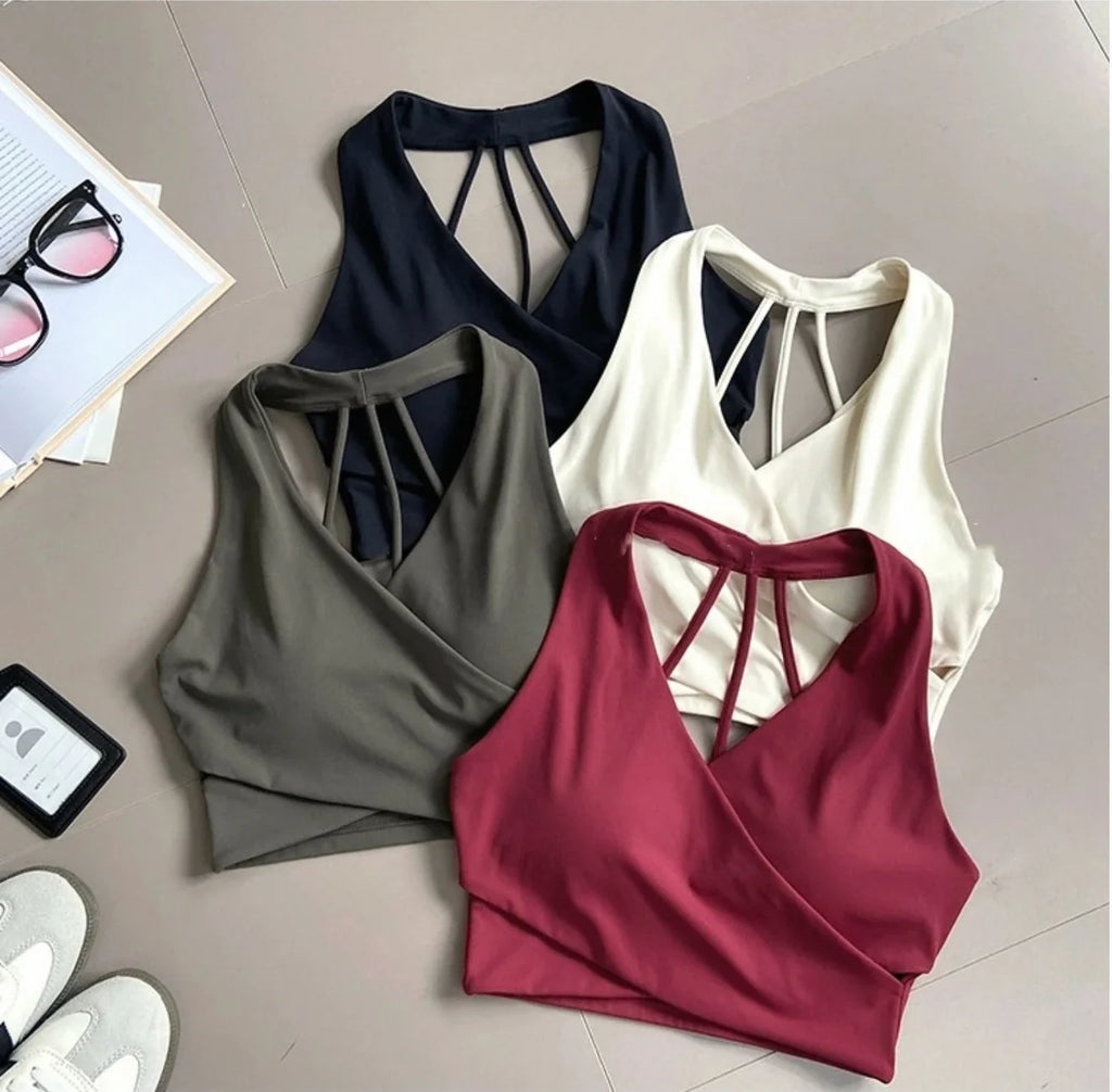 Women's Cross Back Sports Bra Shock Resistant Gathered Sexy Gym Running Bra Summer Yoga Vest Outdoor Comfortable Fitness Wear
