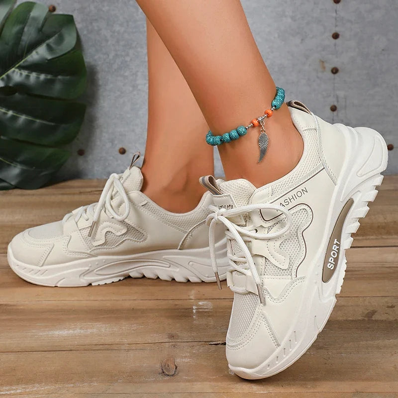 Fashion Lace Up Platform Sneaker Women Comfy Mesh Breathable Running Walking Shoes Woman Non Slip Thick Bottom Vulcanized Shoes