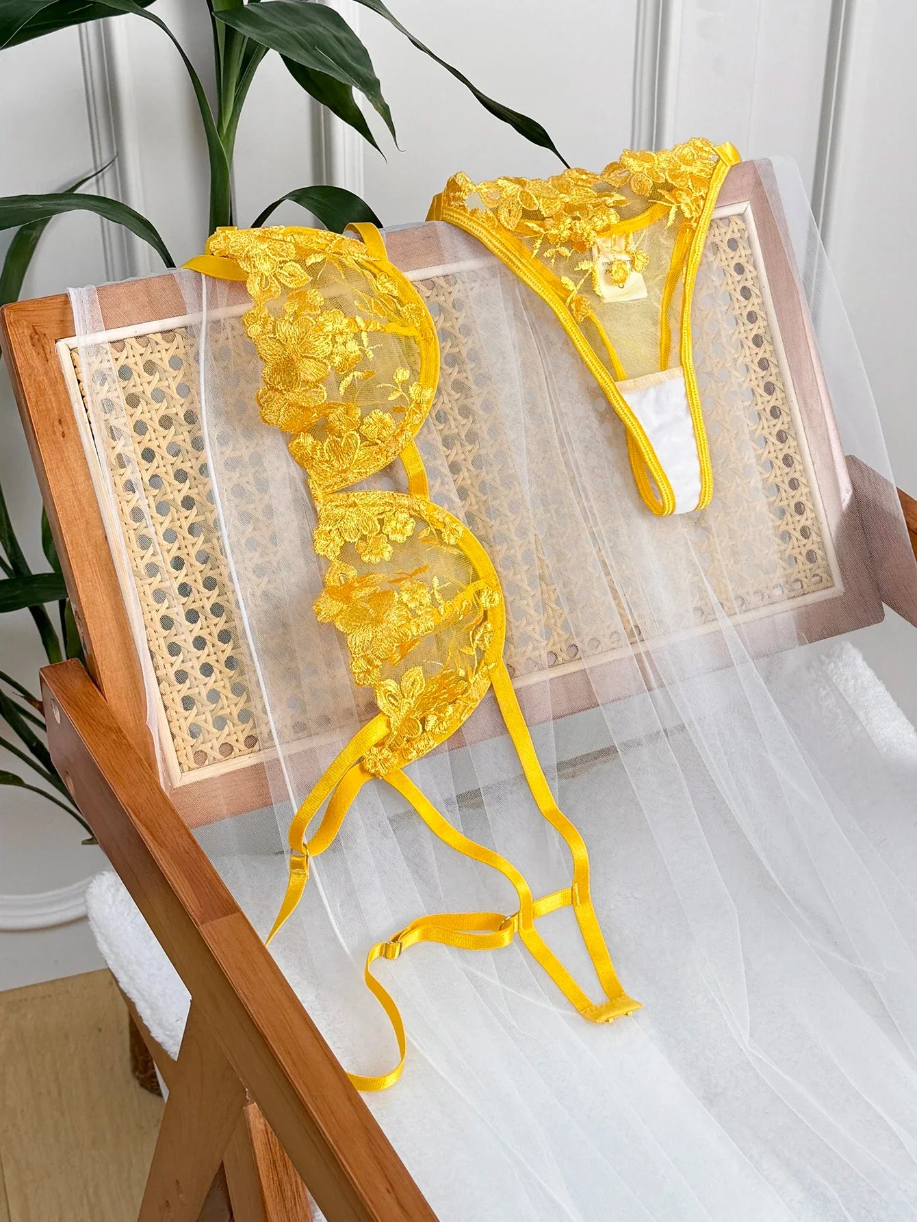 Conjunto de lencería con bordado Floral para mujer, sujetador transparente y ropa interior breve, ropa interior íntima Sexy de s