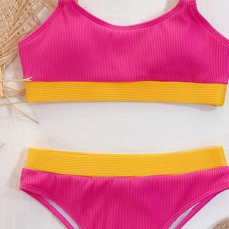 Sexy Splicing Ribbed Bikinis High Waist Bikini 2026 Female Swimsuit Women Swimwear Two-pieces Bikini Set Bathing Suit Swim Lady