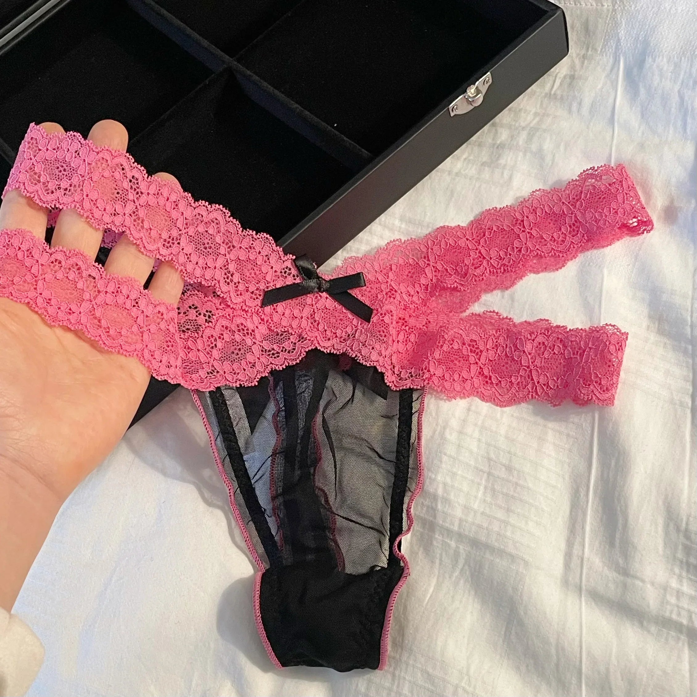 Lace G string Sexy Briefs Panties Women Underwear Thong High Quality Bowknot Transparent Underpants Lingerie Girls Intimates