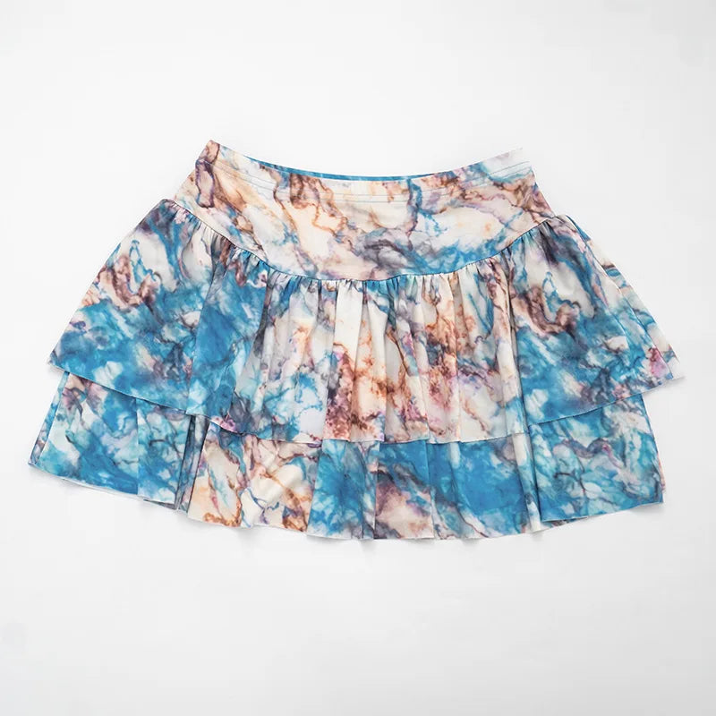 Spring and summer new women's suit fake two-piece halter top ruffled skirt two-piece suit