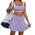 Women's Seamless Yoga Set Bra Short-skirt 2 Piece Set Slim Fit High Waist Beautiful Back Tracksuit Sports Running Fitness Suit