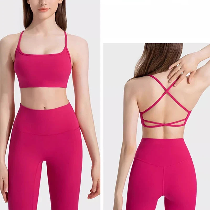 Women's Sexy Cross Backless Yoga Sports Bra Quick Drying Skin Friendly Nude Fitness Bra for Active Wear