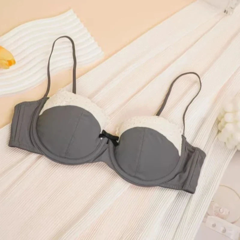 Women's Pure Sensual Lace Lingerie Set, Summer Thin Bralette Small Breasts Gather Push Up No Empty Cup Beautiful Bra Cover Set